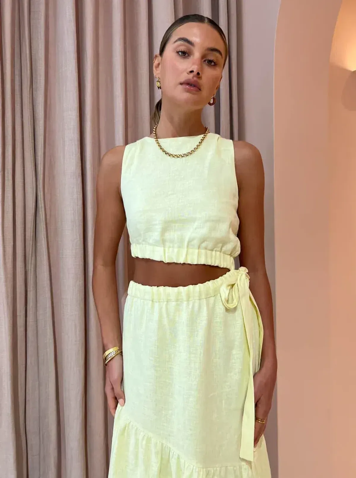 Sir the Label Francesca Asymmetrical Cut Out Dress in Butter Yellow Size 0/AU 6 - Image 2