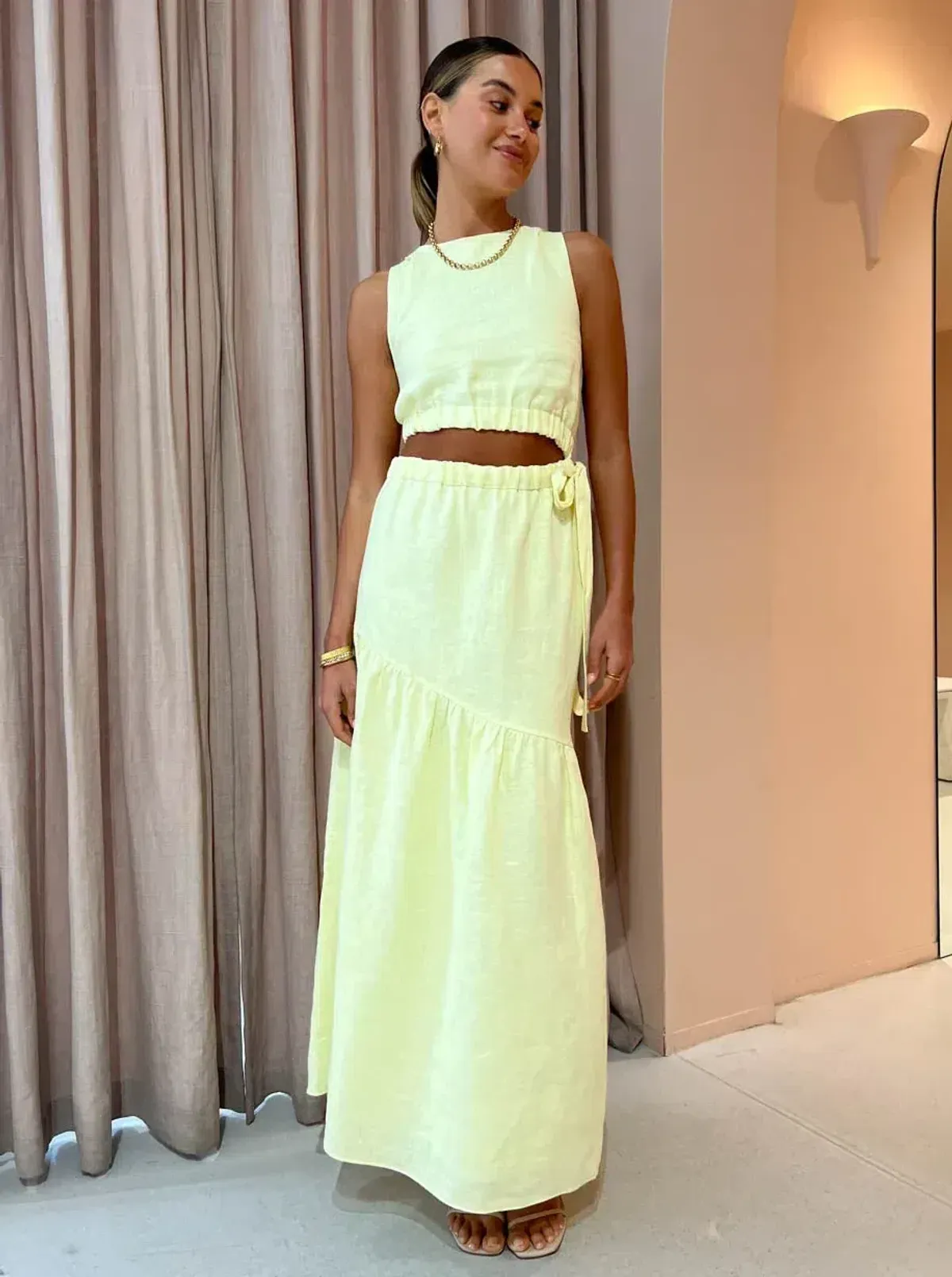 Sir the Label Francesca Asymmetrical Cut Out Dress in Butter Yellow Size 0/AU 6 - Image 1