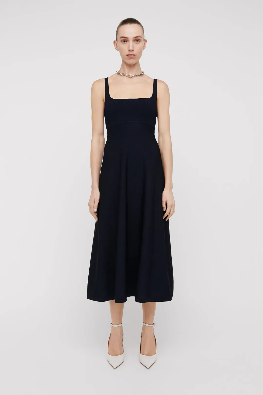 Scanlan Theodore Crepe Knit Square Neck Dress Navy Size M/AU 10 for rent on The Volte - main image