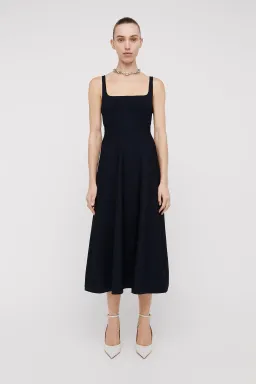 Scanlan Theodore Crepe Knit Square Neck Dress Navy Size M/AU 10 for rent on The Volte - image 1