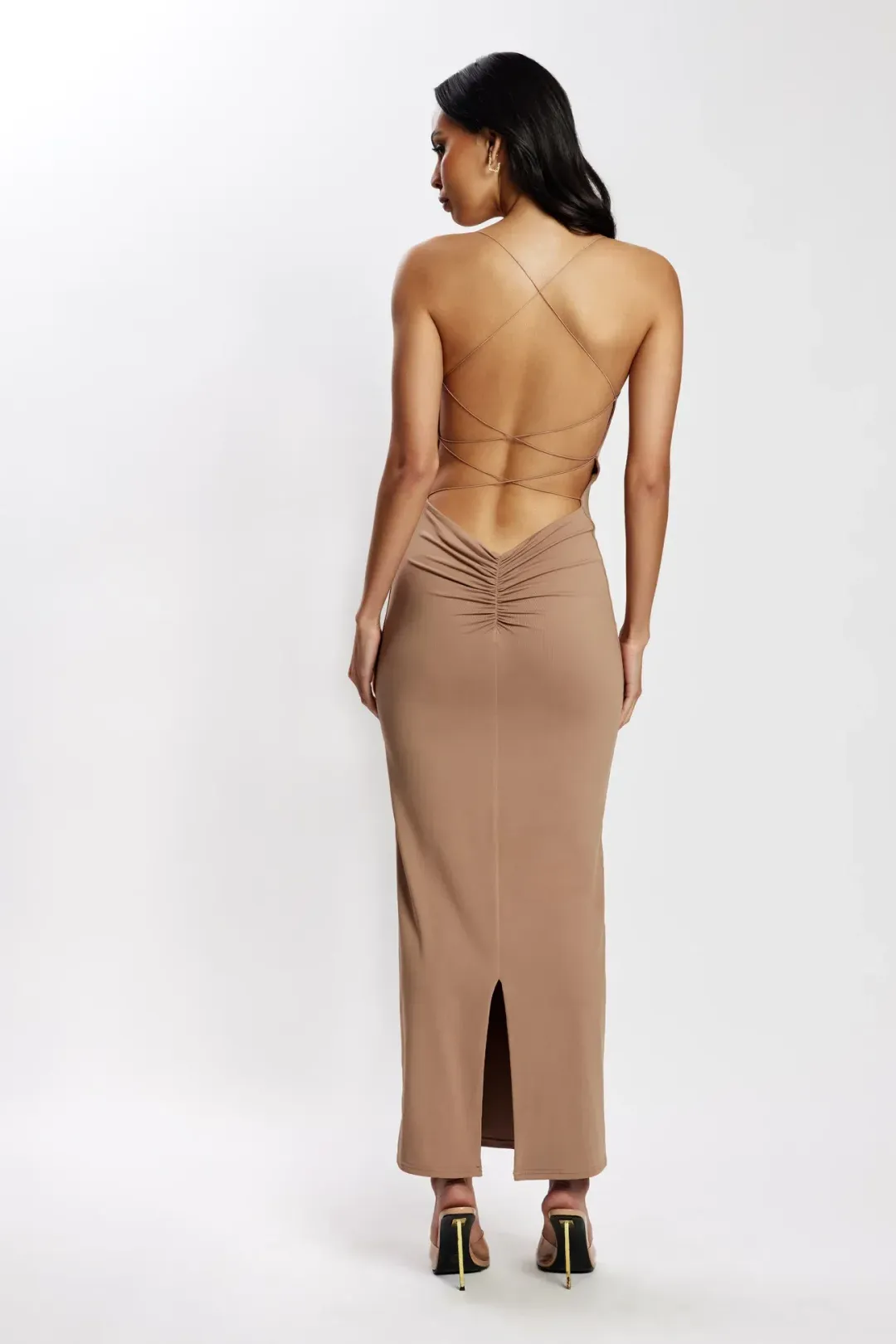 Meshki Sabine Backless Maxi Dress Latte Size S / Au 8 for rent on The Volte - main image