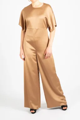 Hugo Boss Short-Sleeved Slim Fit Jumpsuit in Satin Gold Size 10 for rent on The Volte - image 3