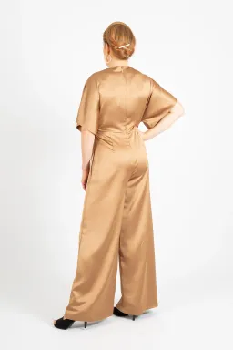 Hugo Boss Short-Sleeved Slim Fit Jumpsuit in Satin Gold Size 10 for rent on The Volte - image 2