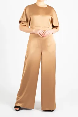 Hugo Boss Short-Sleeved Slim Fit Jumpsuit in Satin Gold Size 10 for rent on The Volte - image 4
