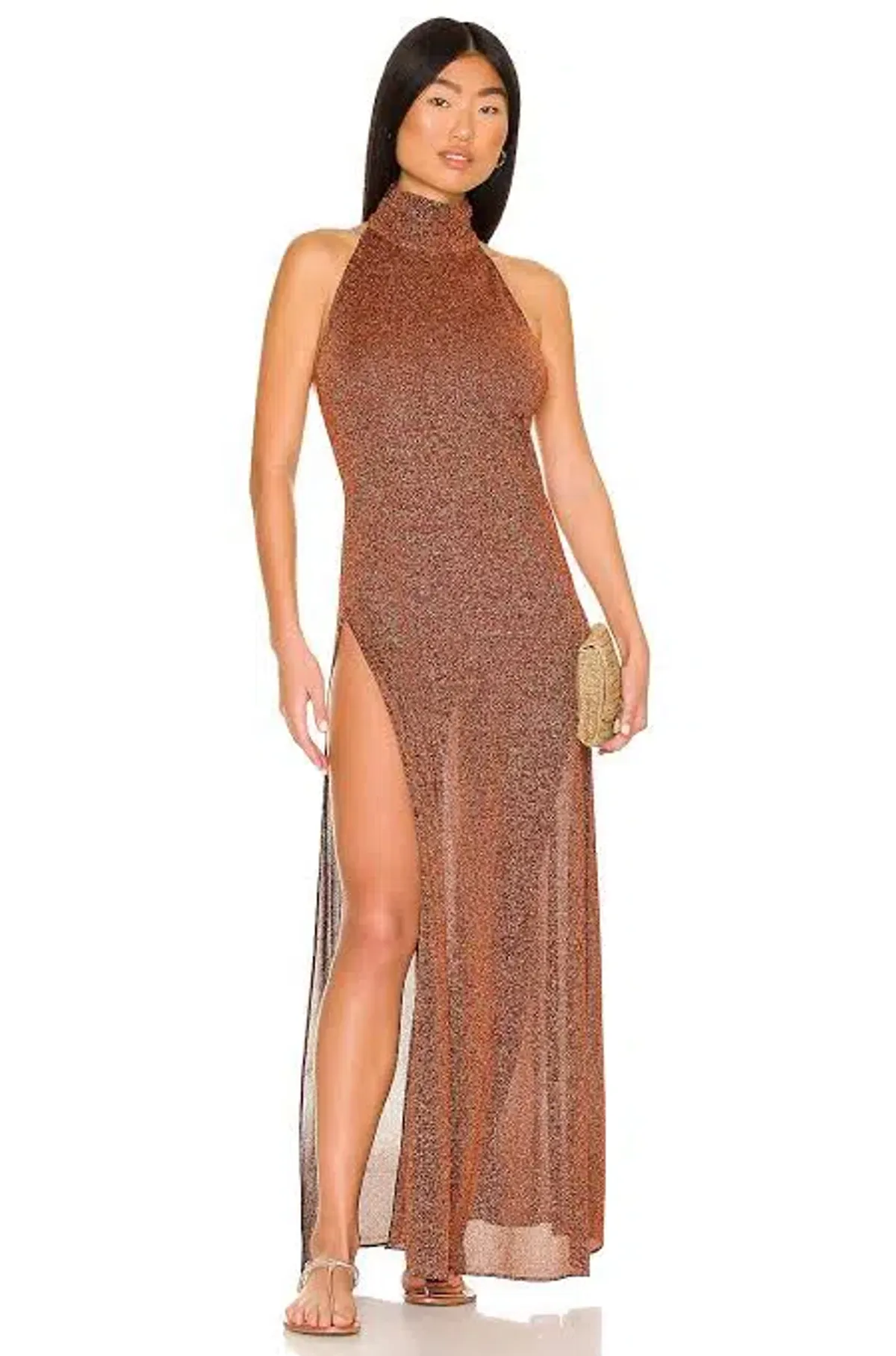 Oseree Lumiere Turtleneck Dress Brown Size M / Au 10 for rent on The Volte - main image