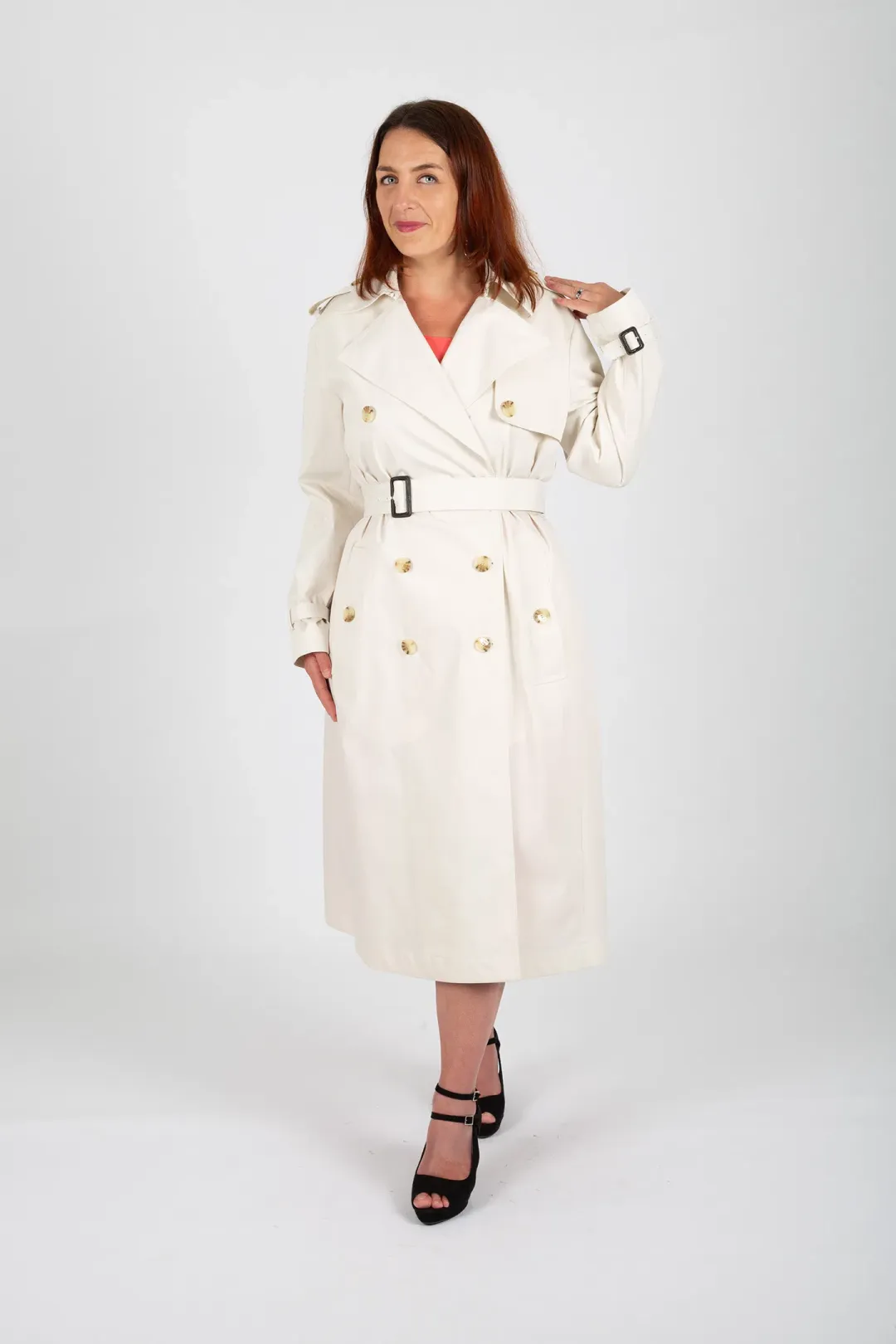 Hugo Boss Double-Breasted Trench Coat with Belted Closure White Size 10 for rent on The Volte - main image