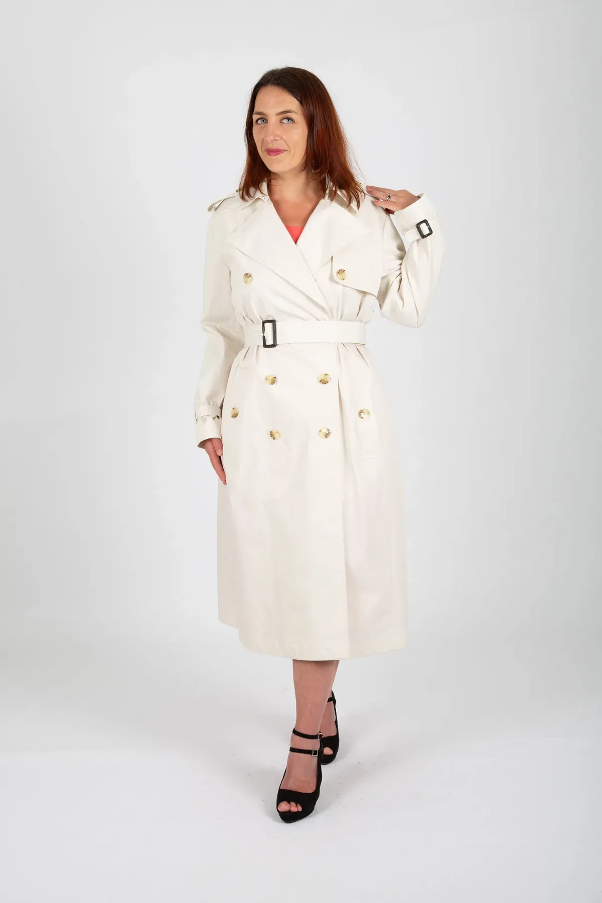 Hugo Boss Double-Breasted Trench Coat with Belted Closure White Size 10 for rent on The Volte - main image