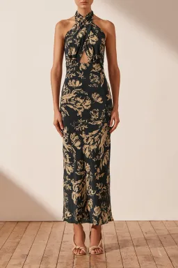 Shona Joy Dawn Silk Cross Front Halter Midi Dress Print Size 8 / S for rent on The Volte - image 4