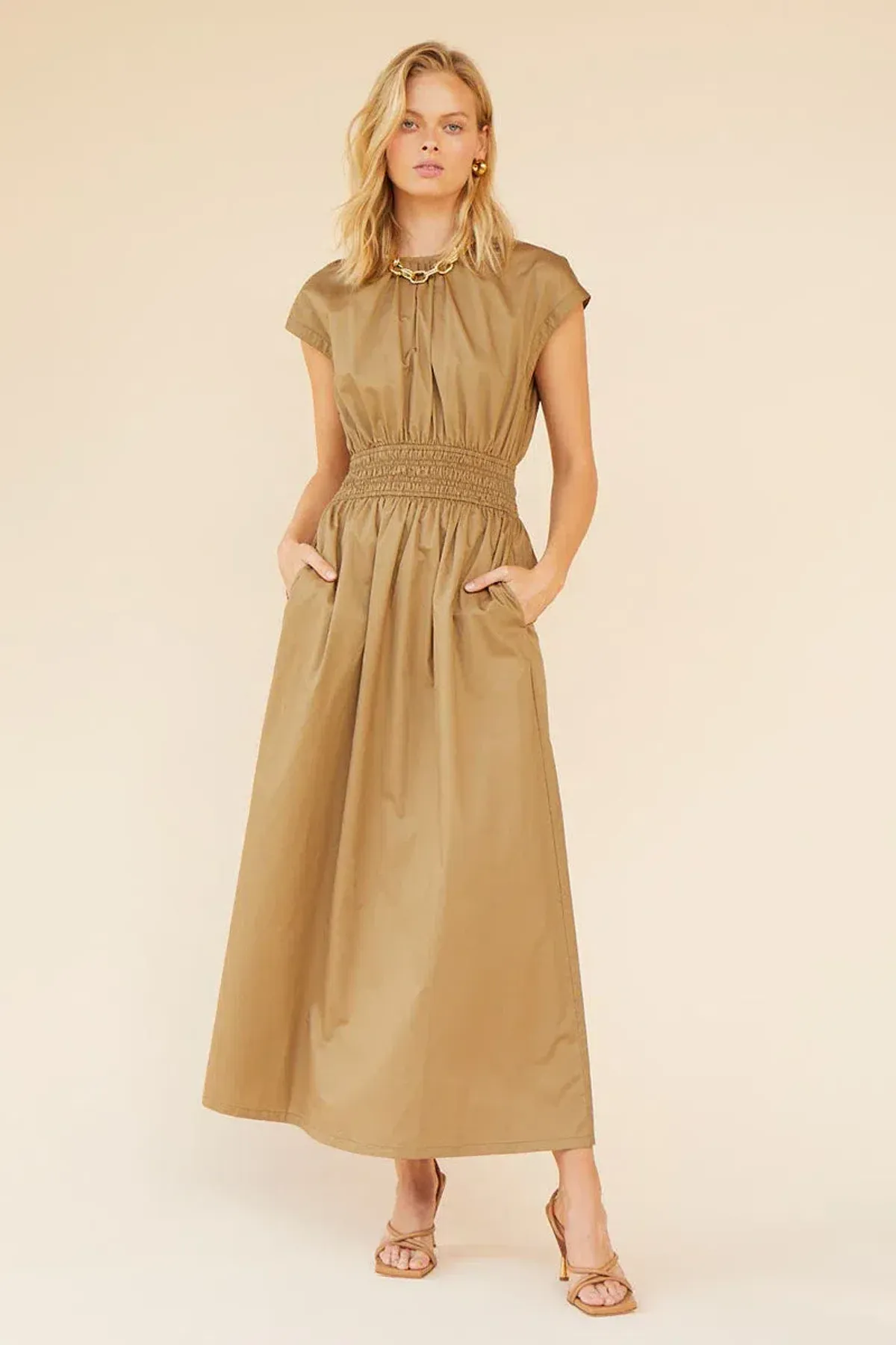 Suboo Rosanna Shirred Waist Long Dress Brown Size AU 8 - Image 1