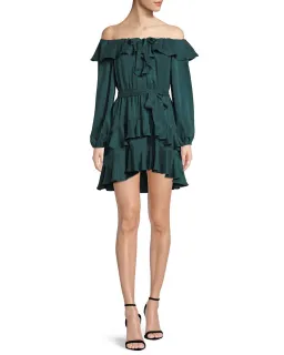 Zimmermann Flounce Off Shoulder Mini Dress Green Size 8 for rent on The Volte - image 1