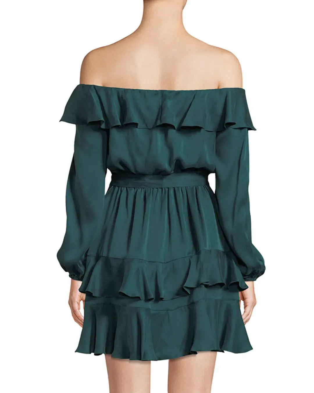 Zimmermann Flounce Off Shoulder Mini Dress Green Size 8 for rent on The Volte - main image