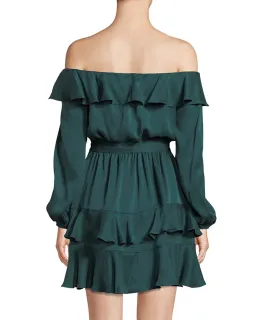 Zimmermann Flounce Off Shoulder Mini Dress Green Size 8 for rent on The Volte - image 2