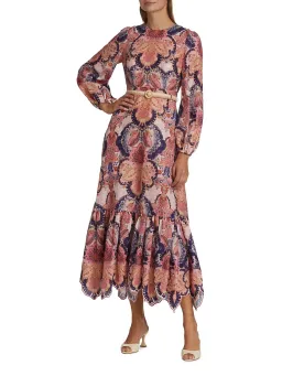 Zimmermann The Laurel Billow Emb Midi Dress in Navy Baroque Floral Size 2 /Au 12 for rent on The Volte - image 1
