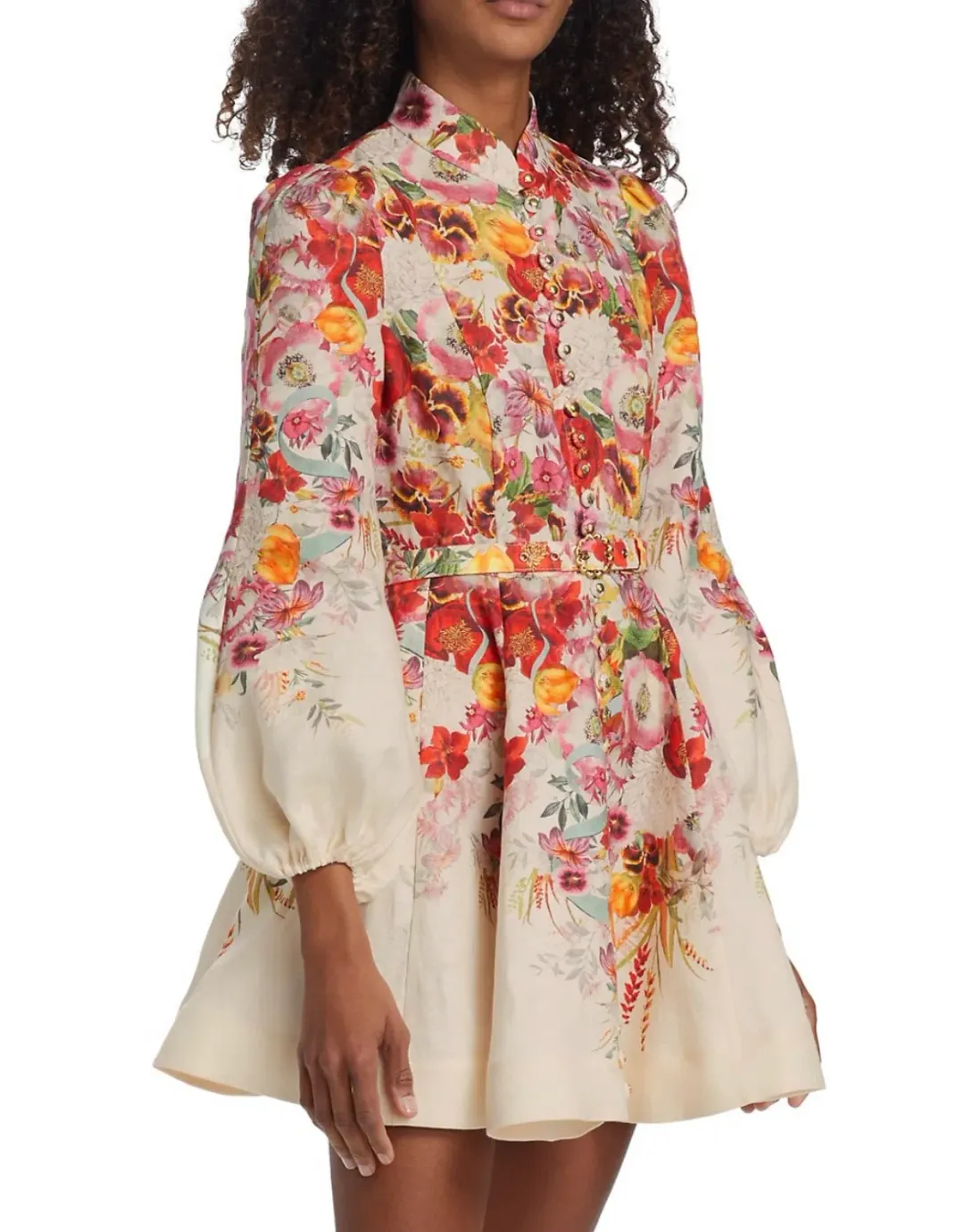 Zimmermann The Wonderland Buttoned Mini in Elka Poppy Ivory Size 1 /Au 10 for rent on The Volte - main image