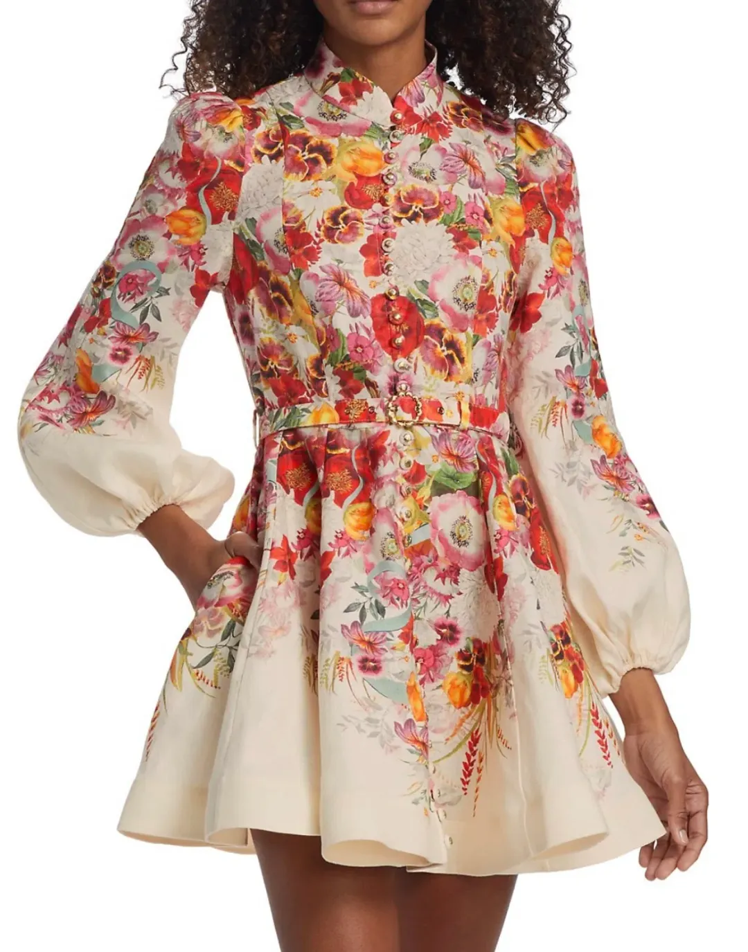 Zimmermann The Wonderland Buttoned Mini in Elka Poppy Ivory Size 1 /Au 10 for rent on The Volte - main image