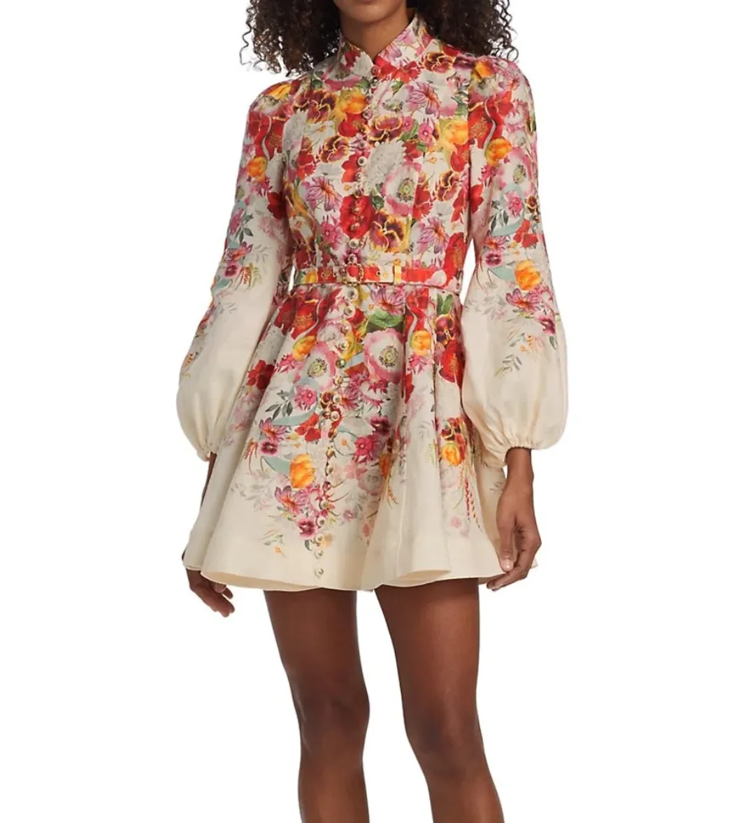 Zimmermann The Wonderland Buttoned Mini in Elka Poppy Ivory Size 1 /Au 10 for rent on The Volte - main image
