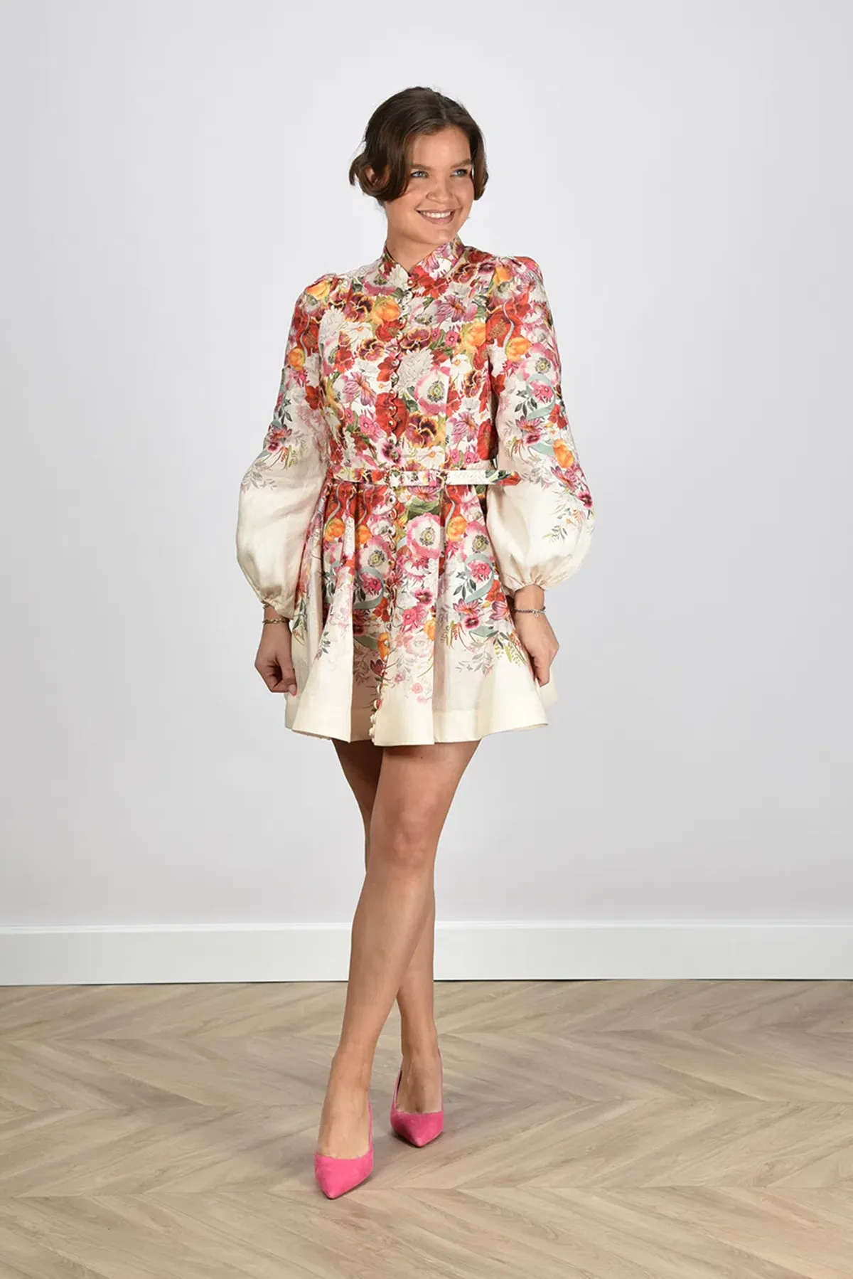Zimmermann The Wonderland Buttoned Mini in Elka Poppy Ivory Size 1 /Au 10 for rent on The Volte - main image