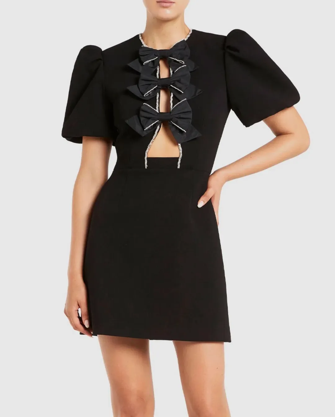Rebecca Vallance Katie Bow Mini Dress Black Size 12 for rent on The Volte - main image
