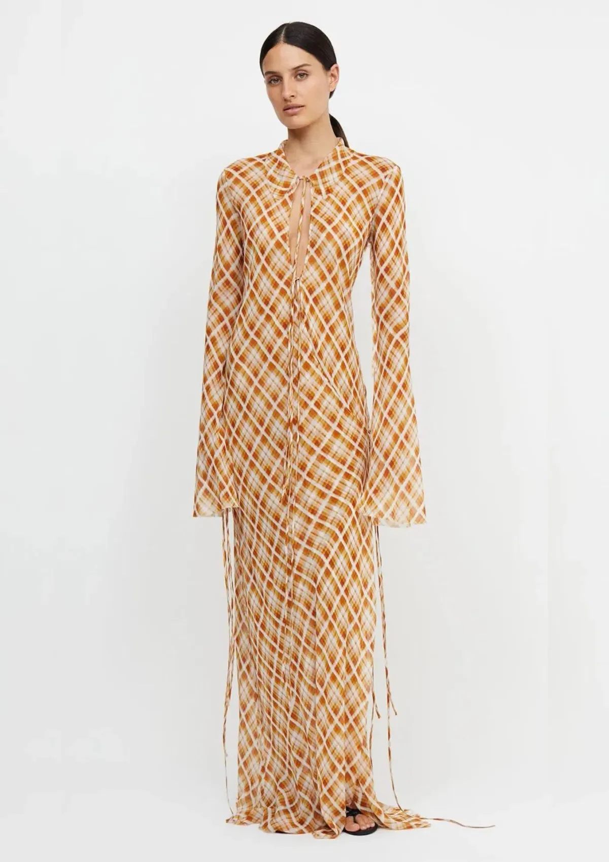 Bec & Bridge Sunflower Check Long Sleeves Maxi Dress Print Size 8 - Image 1