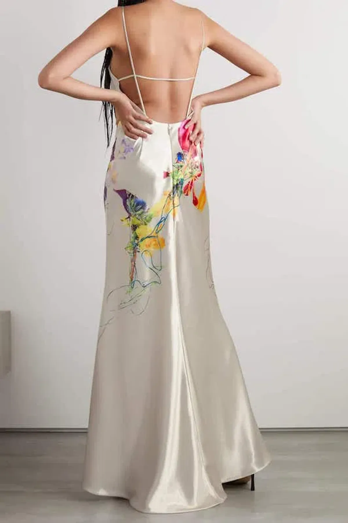 Jason Wu Open Back Floral Print Satin Gown White Size AU 10 - Image 2