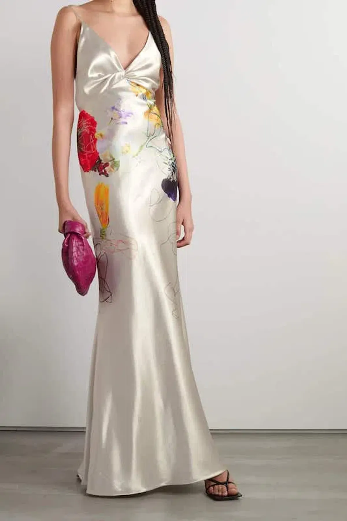 Jason Wu Open Back Floral Print Satin Gown White Size AU 10 - Image 1