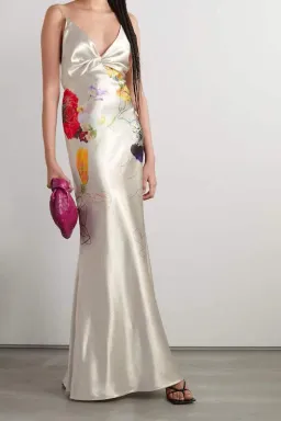 Jason Wu Open Back Floral Print Satin Gown White Size AU 10 for rent on The Volte - image 1