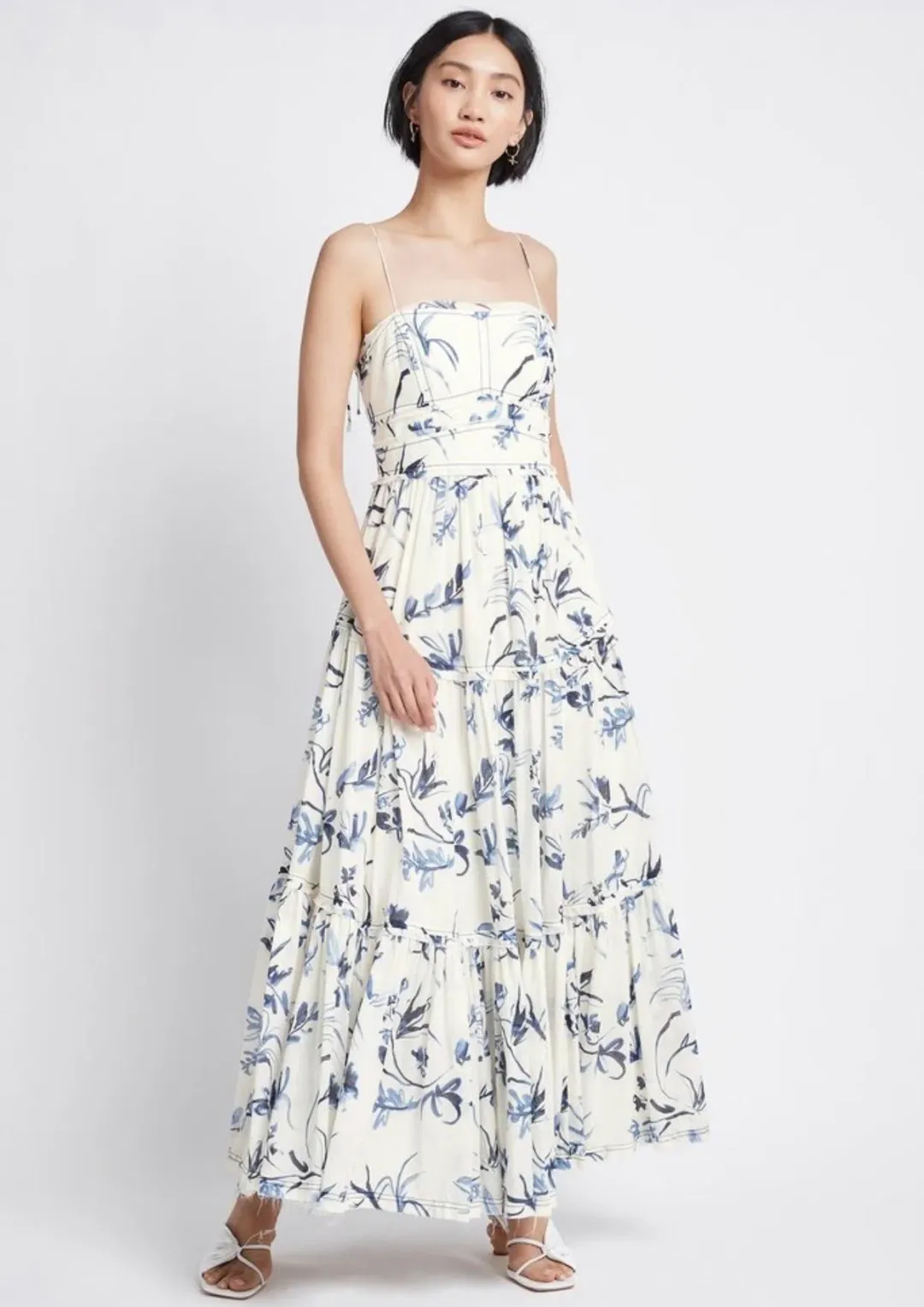 Aje Charlotte Midi Dress Navy Vine Print Size 6 for rent on The Volte - main image