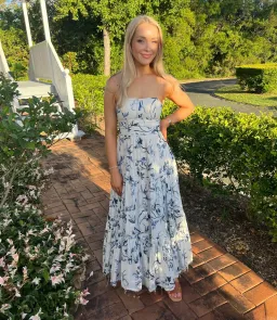 Aje Charlotte Midi Dress Navy Vine Print Size 6 for rent on The Volte - image 1