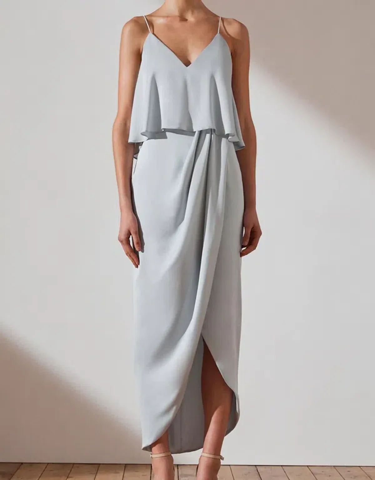 Shona Joy Luxe Draped Cocktail Frill Dress Cloud Size 10 for rent on The Volte - main image