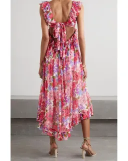Zimmermann Poppy Frill Edge Midi Dress Pink Floral Size 0 / Au 8 for rent on The Volte - image 3