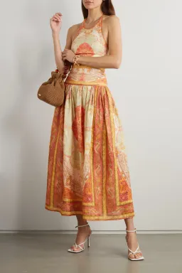Zimmermann Anneke Cutout Paisley Linen Maxi Dress Orange Print Size 2 / AU 12 for rent on The Volte - image 1