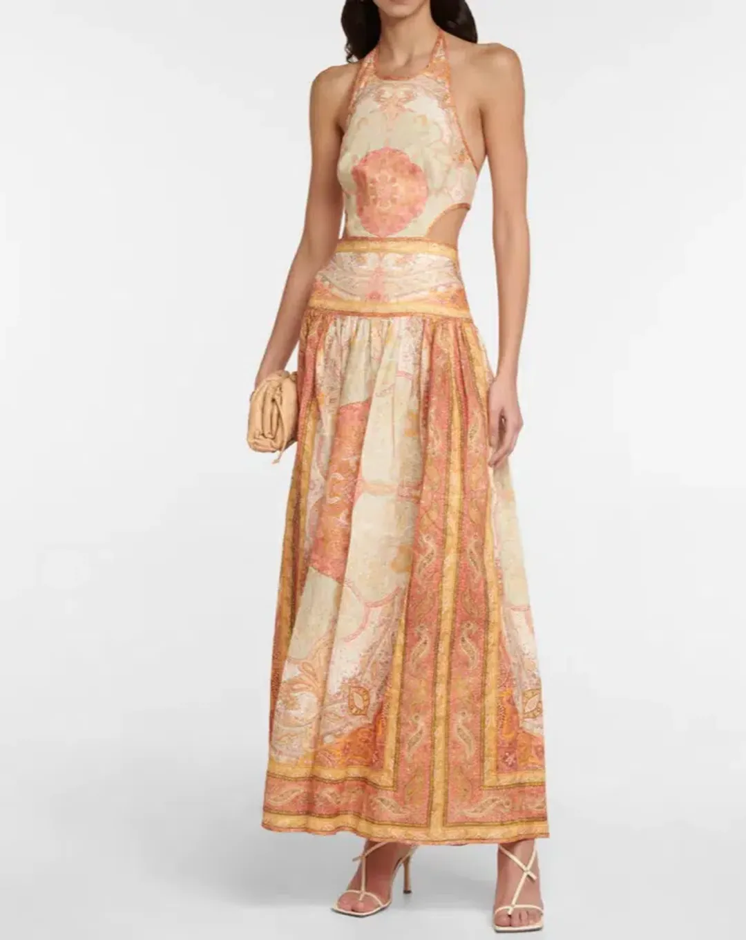 Zimmermann Anneke Cutout Paisley Linen Maxi Dress Orange Print Size 2 / AU 12 for rent on The Volte - main image