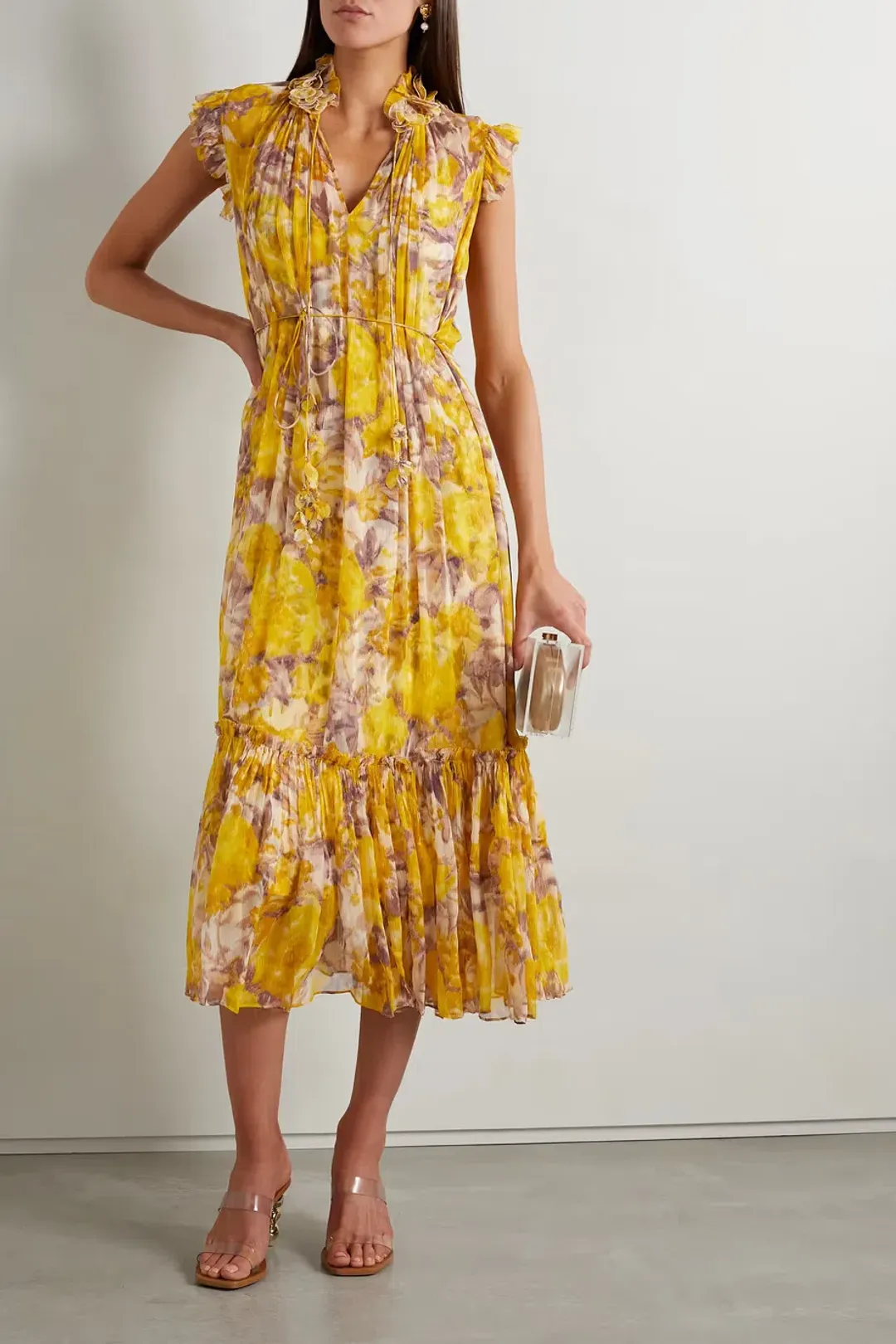 Zimmermann High Tide Flutter Midi Dress Yellow Size 2 / AU 12 for rent on The Volte - main image