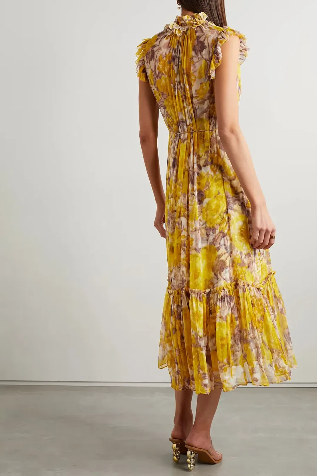 Zimmermann High Tide Flutter Midi Dress Yellow Size 2 / AU 12 for rent on The Volte - main image