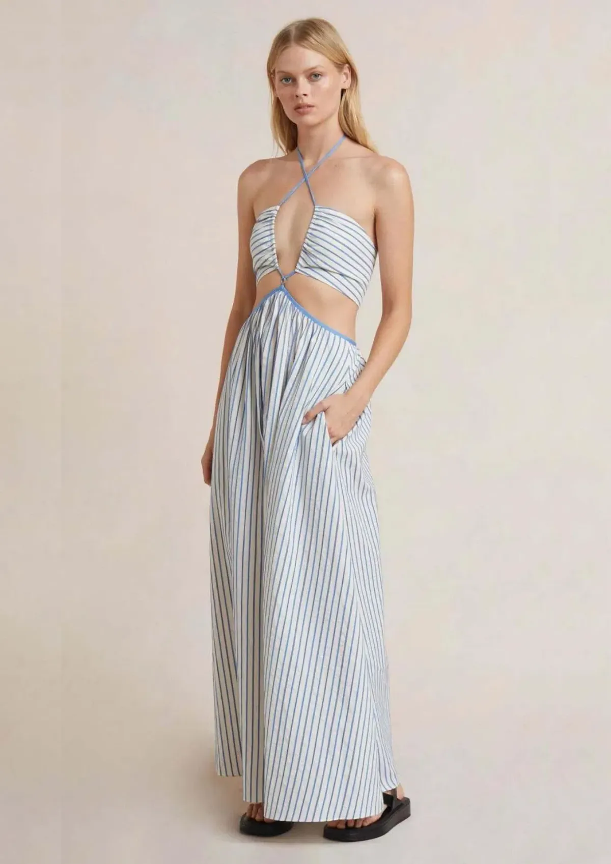 Bec & Bridge Lucia Cutout Maxi Dress White/Blue Size 12 - Image 1