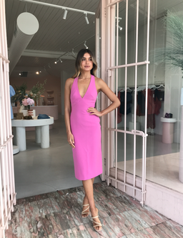 By Johnny String T-Back Plunge Midi Dress Pink Size AU 12 for rent on The Volte - image 1