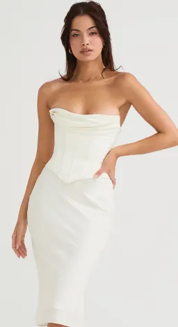 House Of Cb Sienna Satin Strapless Dress Ivory Size M/Au 10 for rent on The Volte - image 2