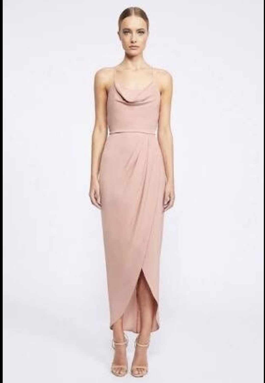 Shona joy lace up dress, cowl neck, dusty pink for rent on The Volte - main image