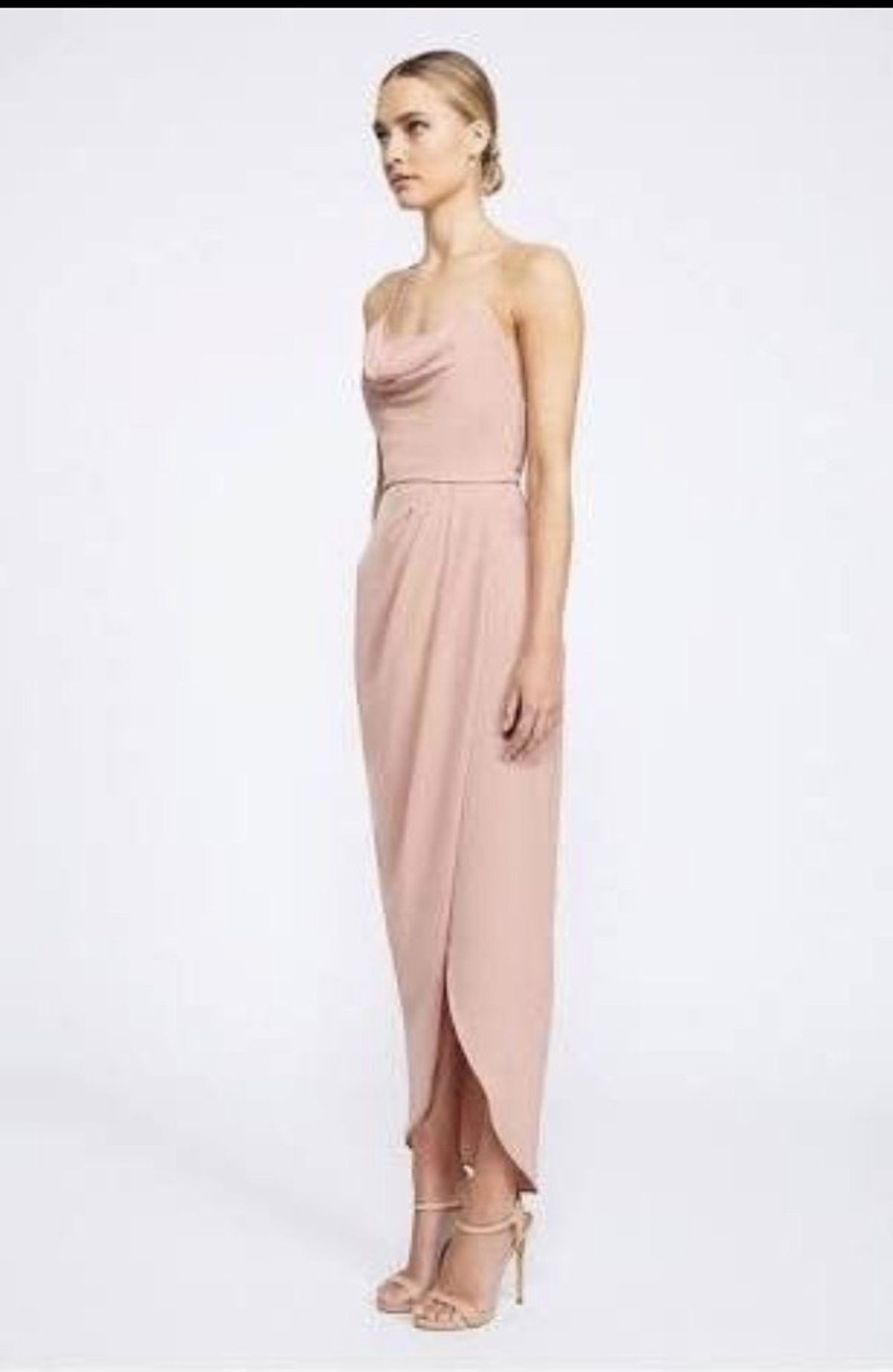 Shona joy lace up dress, cowl neck, dusty pink - Image 4