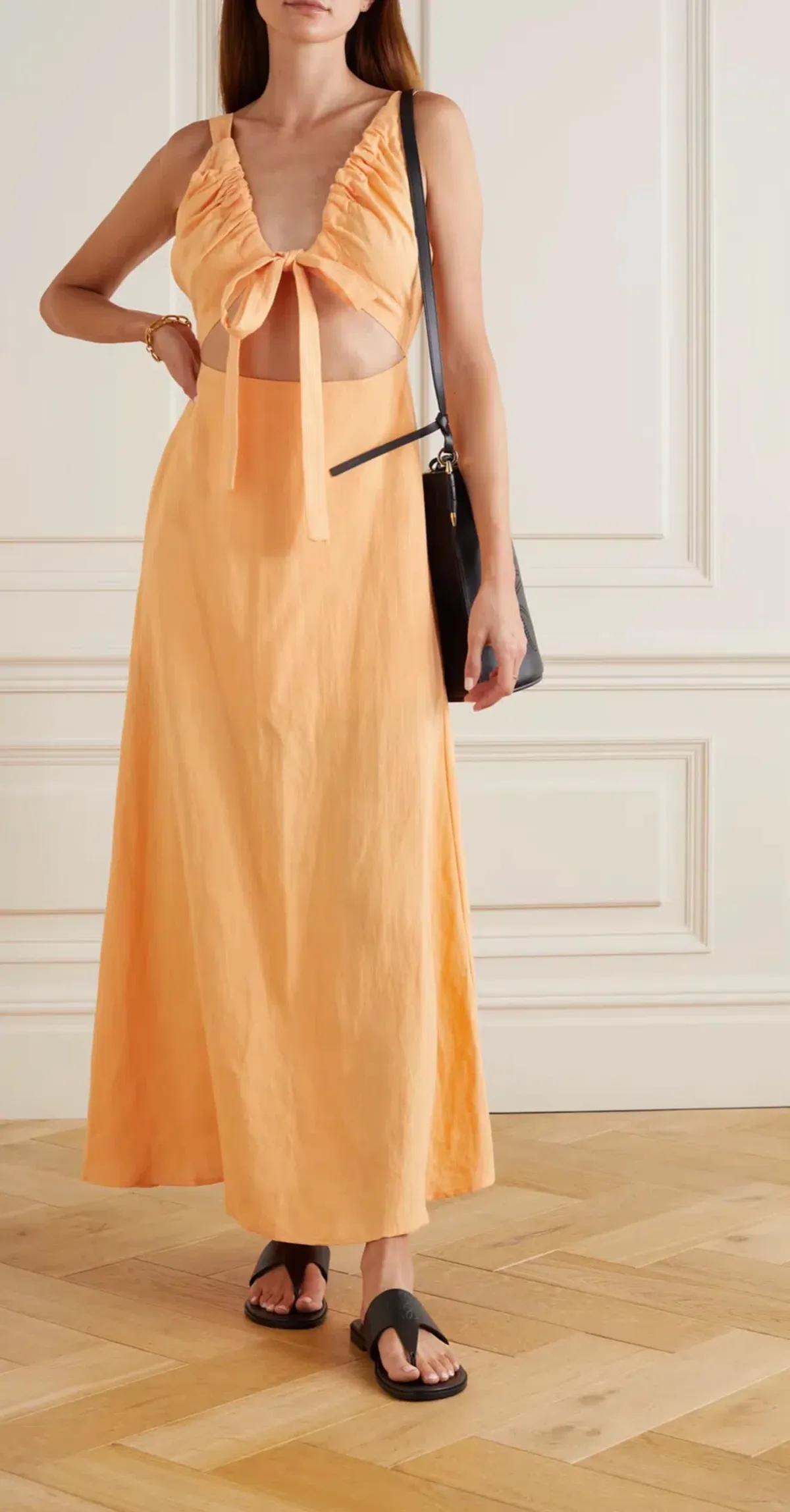 Bondi Born Tobgao Cutout Linen Maxi Dress Orange Size Small / AU 8 - Image 1