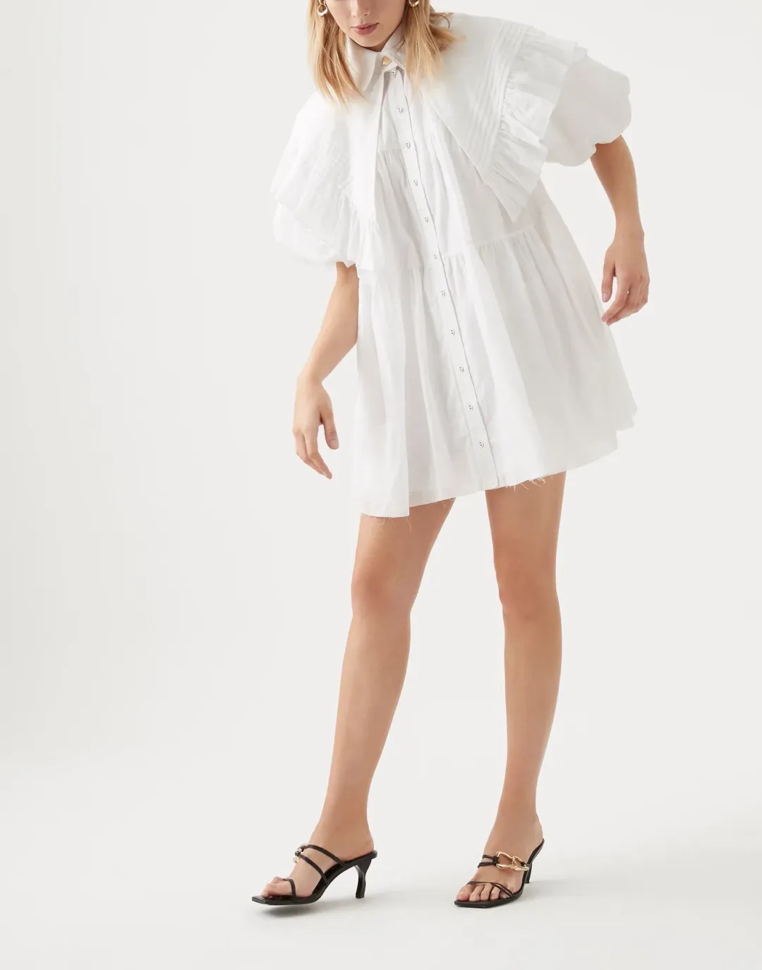 Aje Pablo Bib Smock Mini Dress Ivory Size 8 / S for rent on The Volte - main image