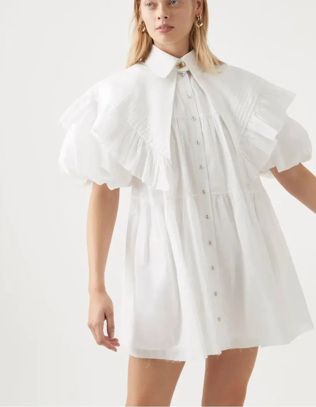 Aje Pablo Bib Smock Mini Dress Ivory Size 8 / S for rent on The Volte - main image