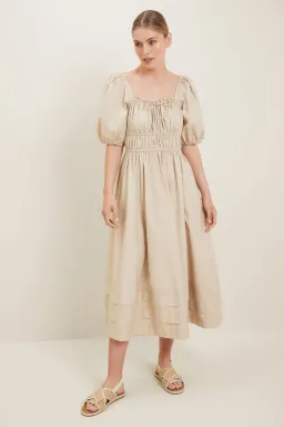 Seed Heritage Poplin Midi Dress Beige Size 14 for rent on The Volte - image 1