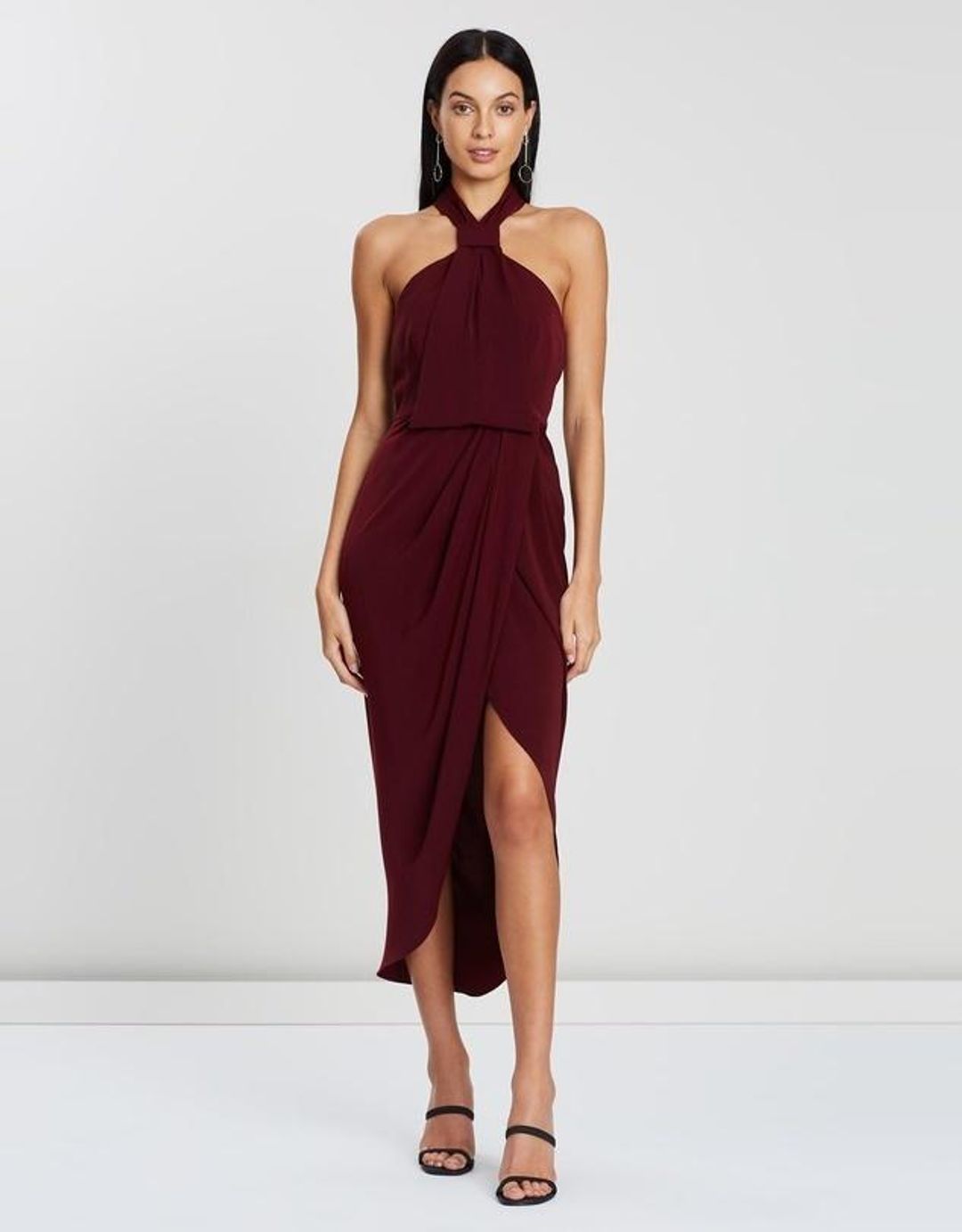 Shona Joy Knot Dress Burgundy Size 8 for rent on The Volte - main image