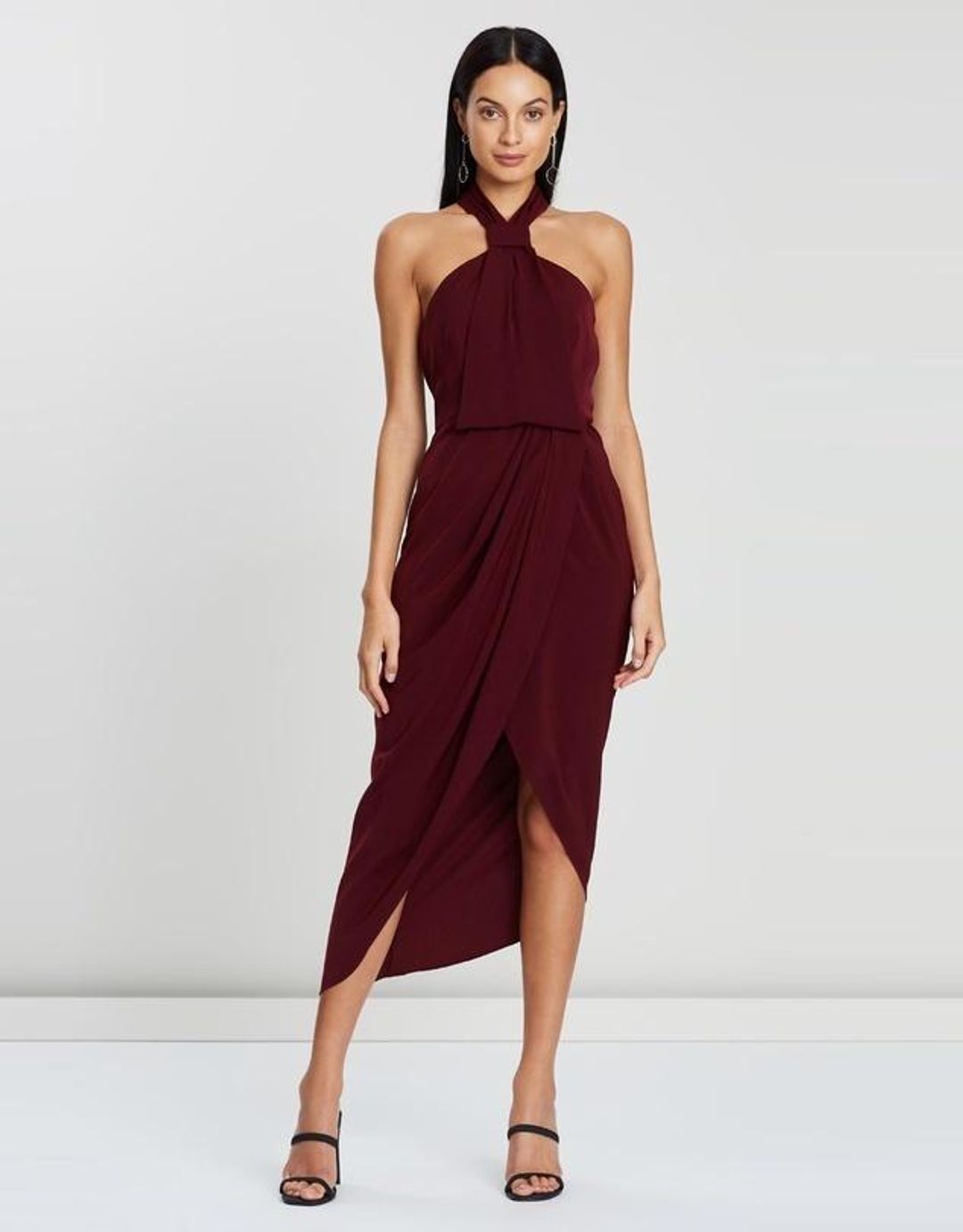 Shona Joy Knot Dress Burgundy Size 8 for rent on The Volte - main image