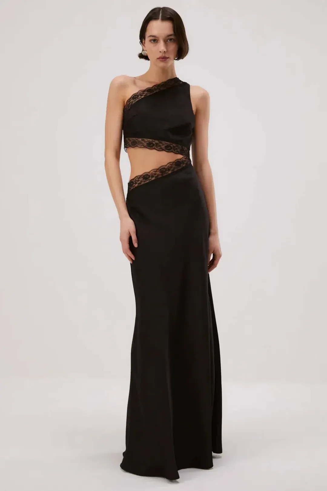 Misha Collection Jillian Satin Maxi Dress Black Size XS / AU 6 for rent on The Volte - main image