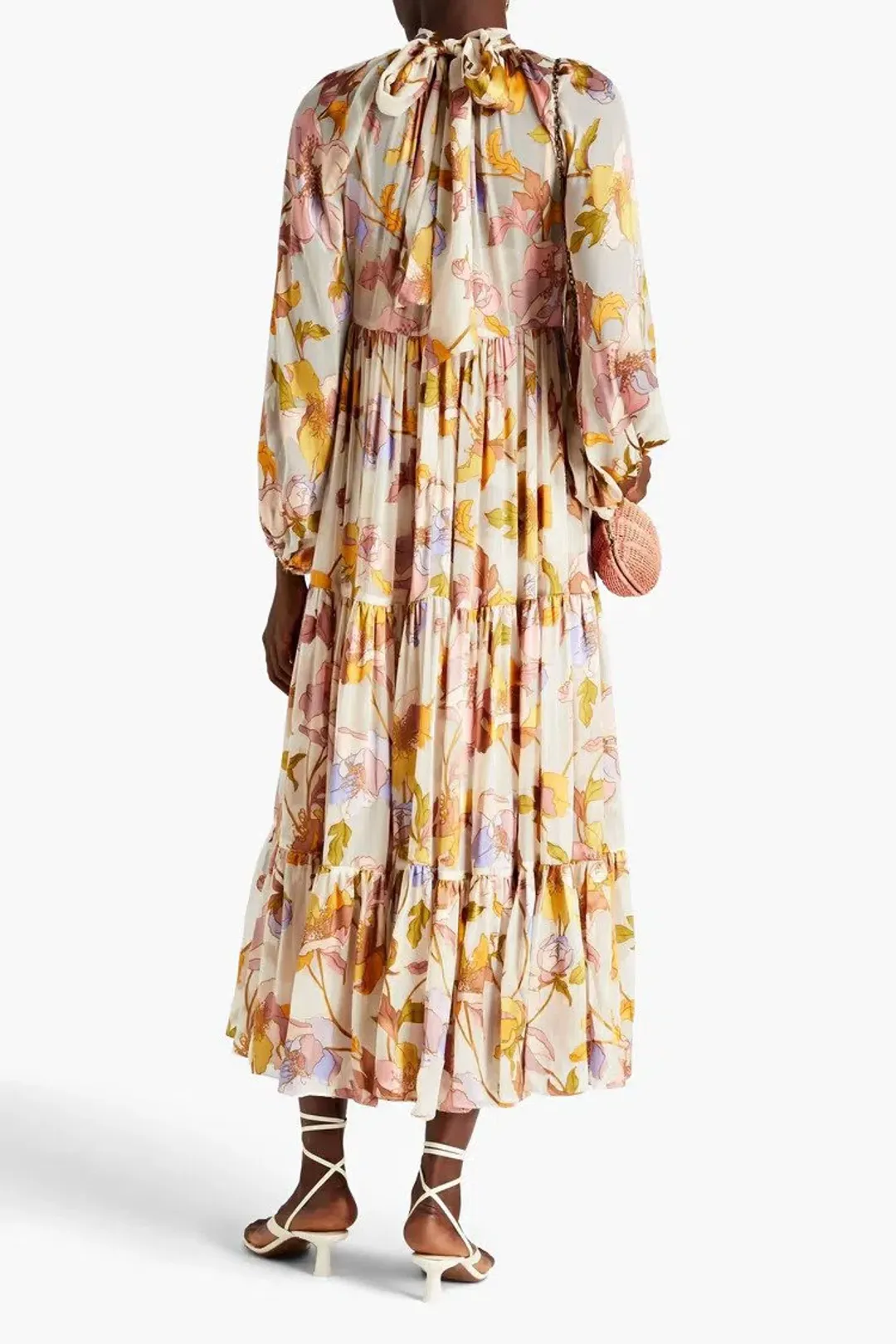 Zimmermann Tempo Gathered Floral Print Fil Coupé Chiffon Midi Dress Size 0/Au 8 for rent on The Volte - main image