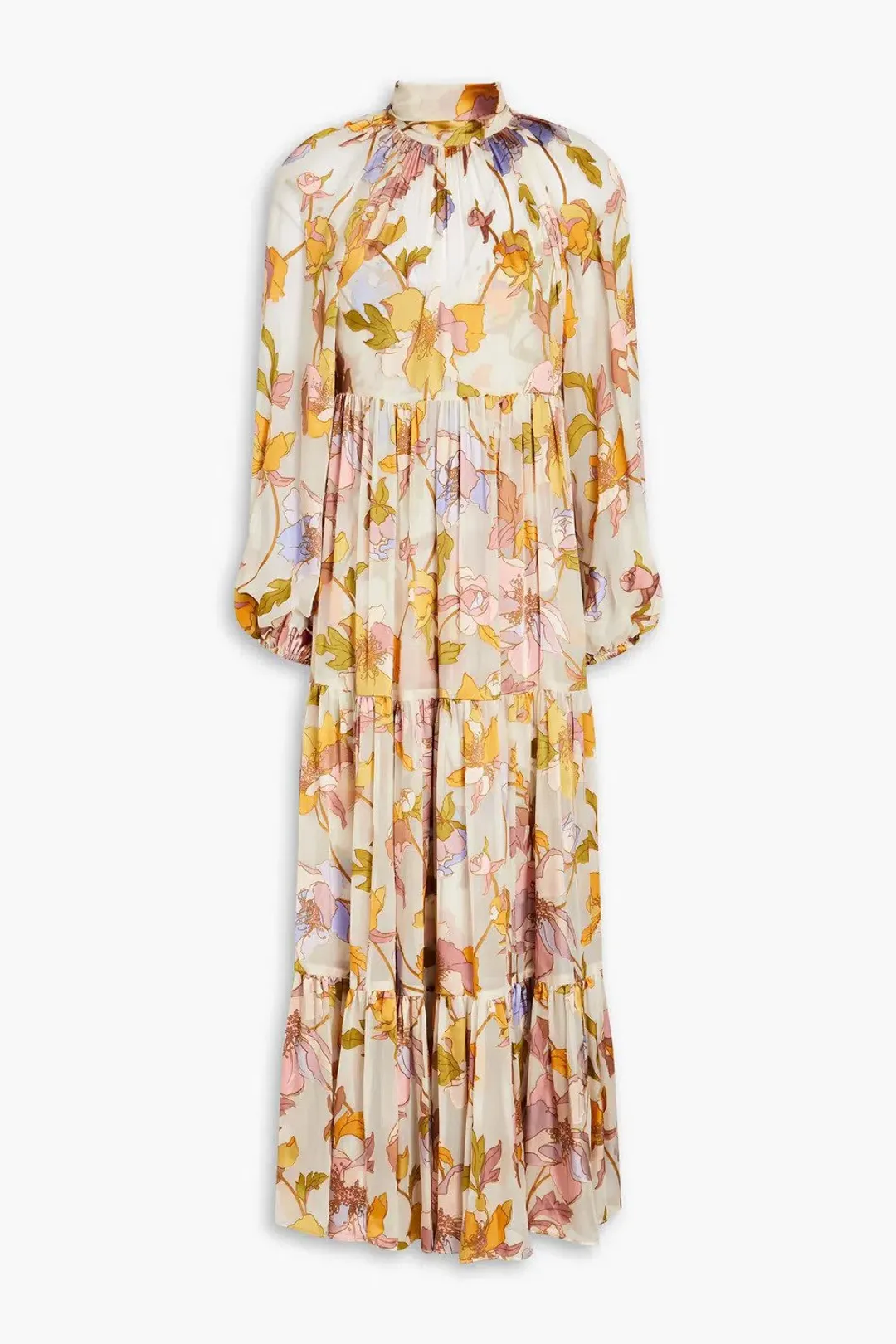 Zimmermann Tempo Gathered Floral Print Fil Coupé Chiffon Midi Dress Size 0/Au 8 for rent on The Volte - main image
