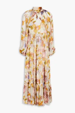Zimmermann Tempo Gathered Floral Print Fil Coupé Chiffon Midi Dress Size 0/Au 8 for rent on The Volte - image 3