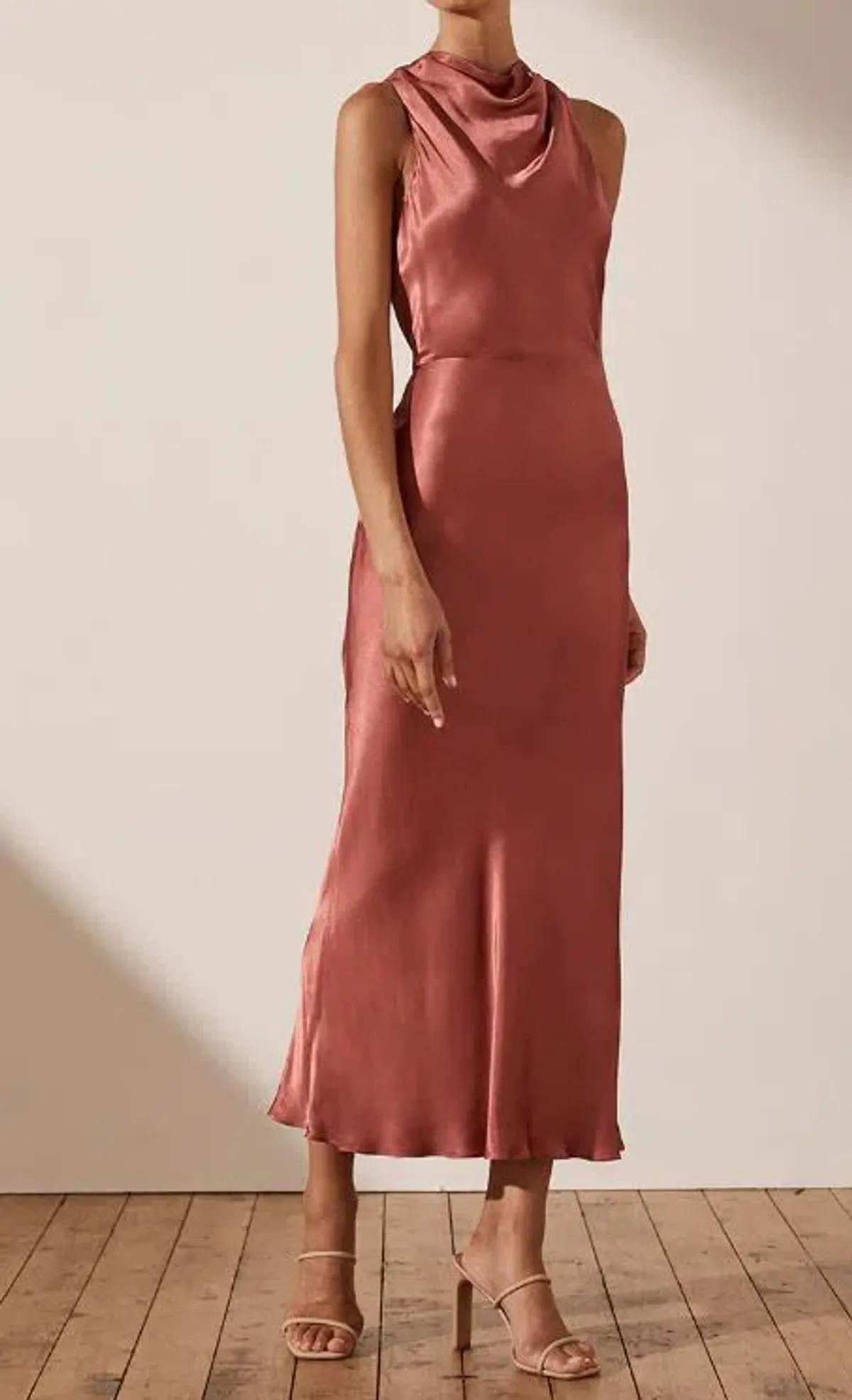 Shona Joy La Lune High Neck Midi Dress Terracotta Size 8 - Image 2